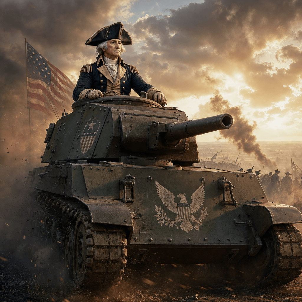 George Washington riding a tank