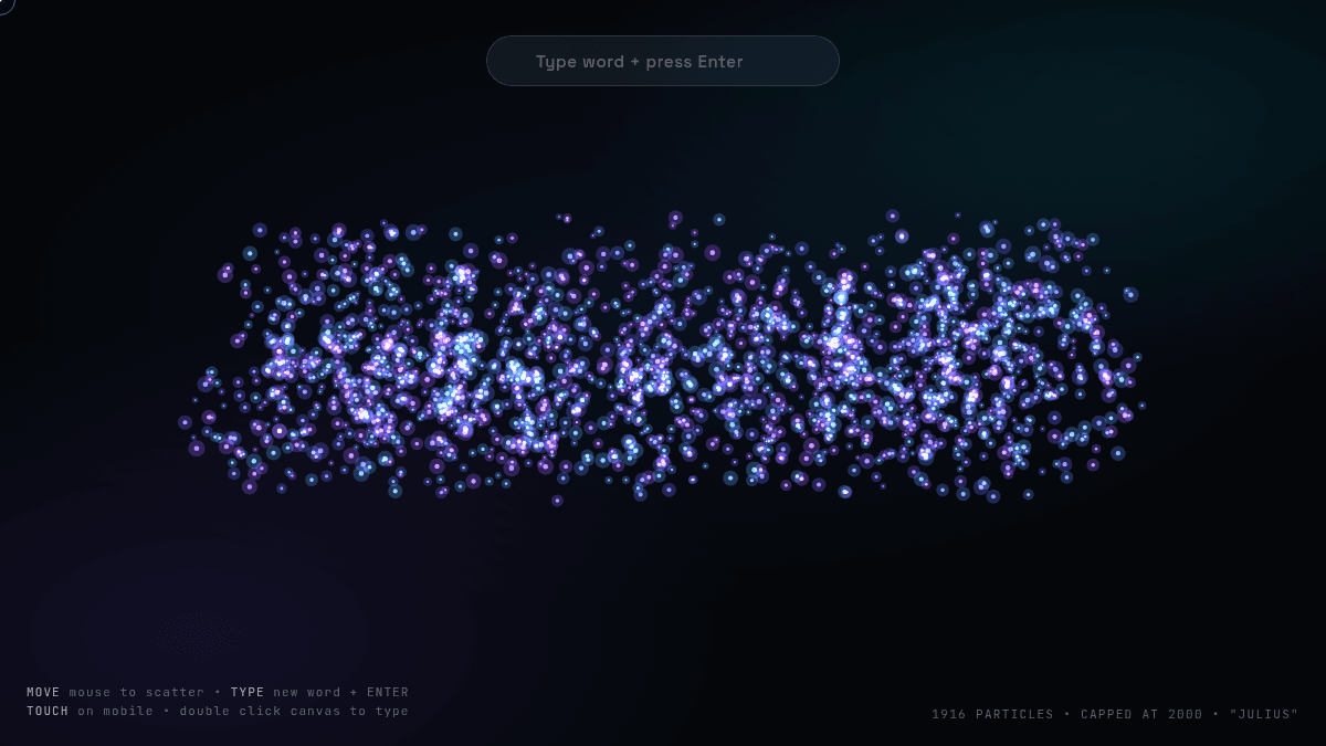 Particle word art example made with the Julius AI website generator